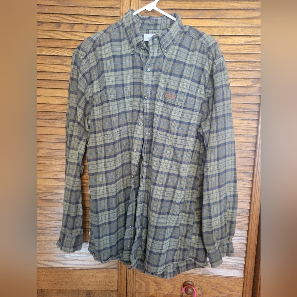 Carhartt Olive and Navy Plaid Flannel Shirt Size Large Tall